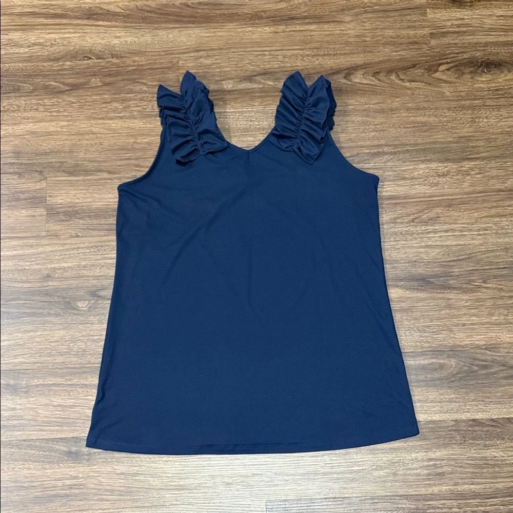 Zenana Navy Ruffle Tank Top - Picture 4 of 5